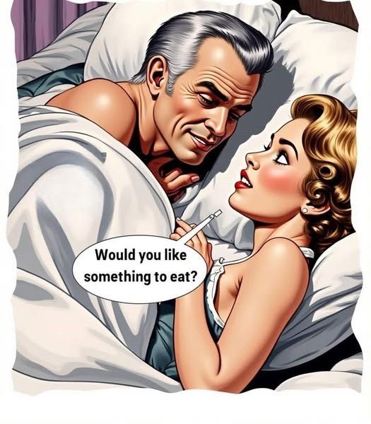 HT7. A woman asks her husband at breakfast time
