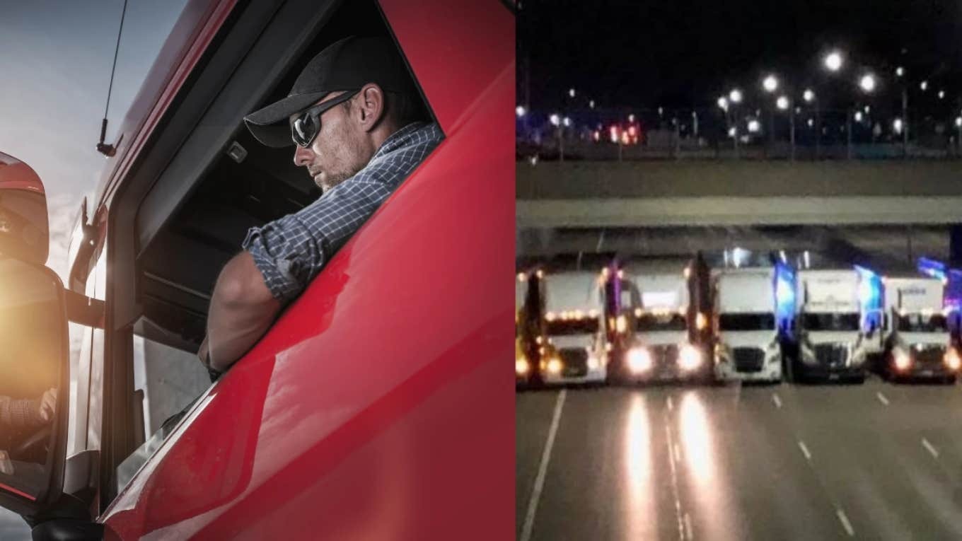 HT10. Hero moment: 13 truck drivers block highway to form safety net