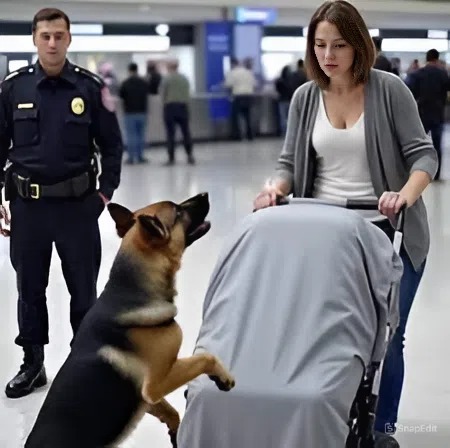HT1. Service dog leapt at the baby stroller in the airport