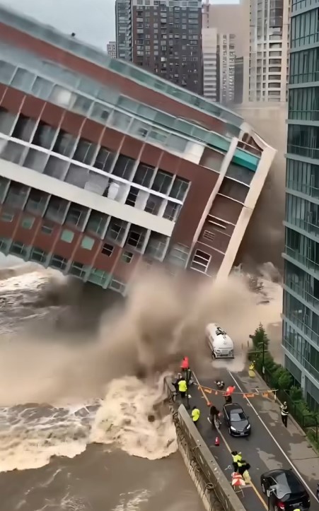 HT7. Flooding causes complete collapse of riverside buildings!