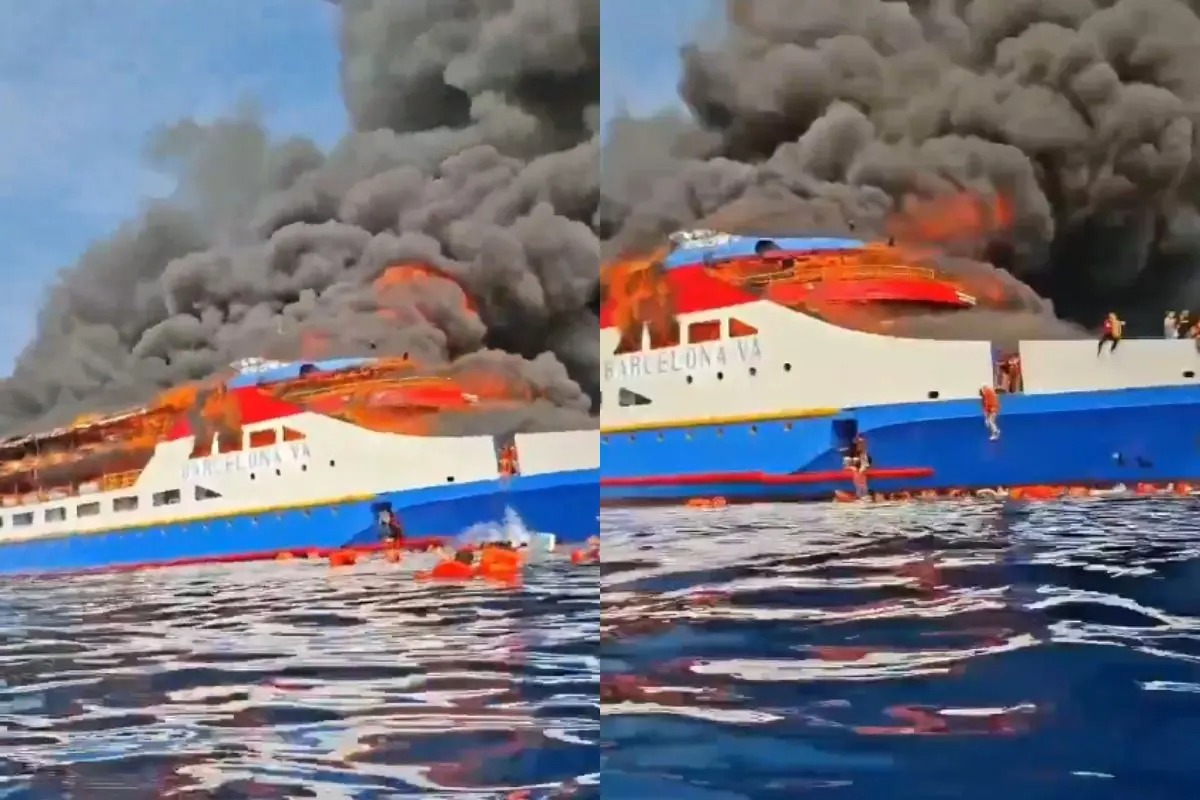 HT10. The ship carrying 280 passengers suddenly caught fire in the middle of the sea.