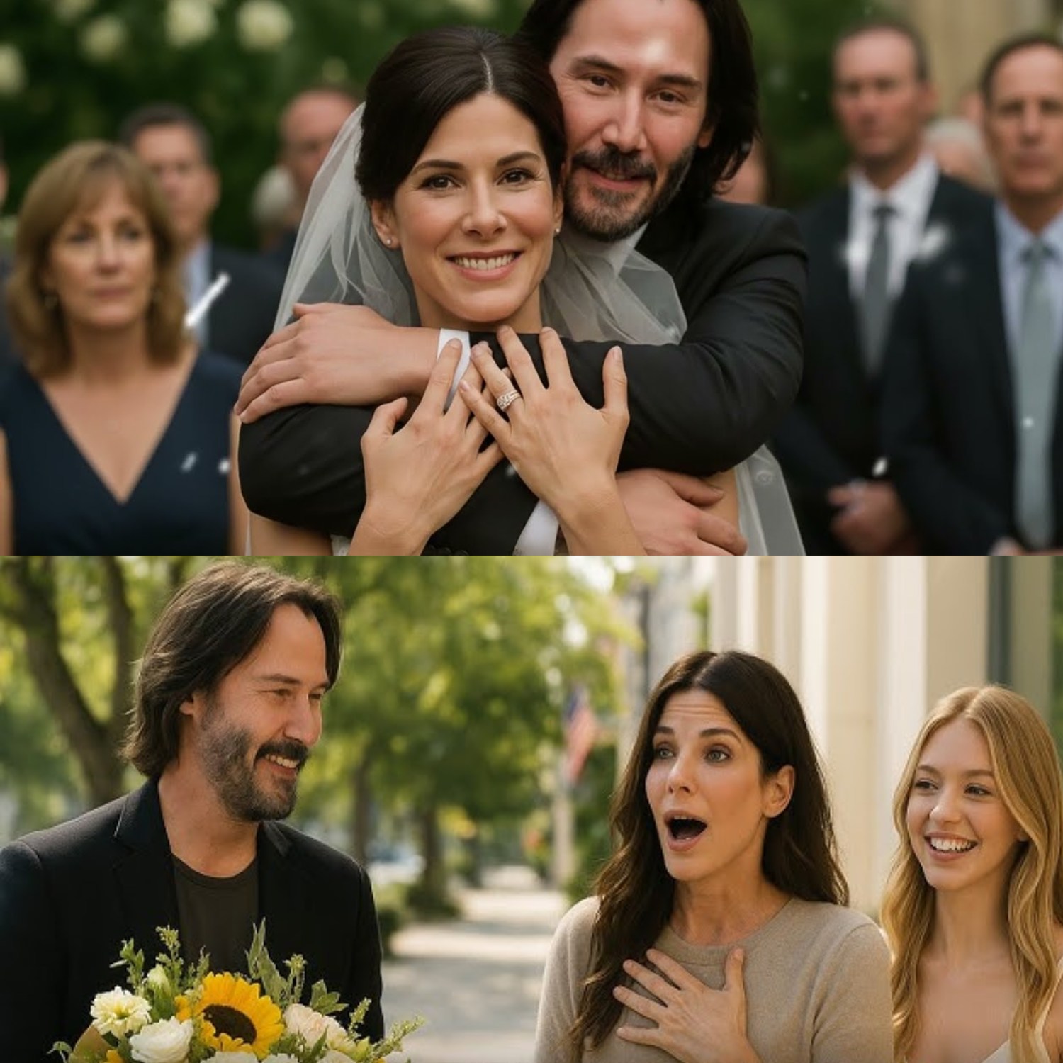 HT1. When Keanu Reeves Hugged Sandra Bullock At The Wedding — The Crowd Went Silent