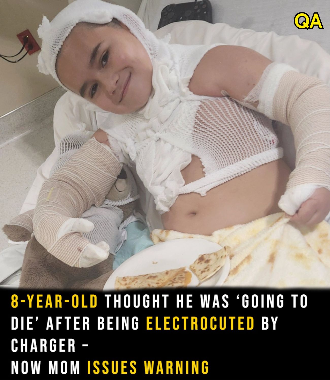 HT6. 8-year-old boy almost dies after electrocution by phone in bed