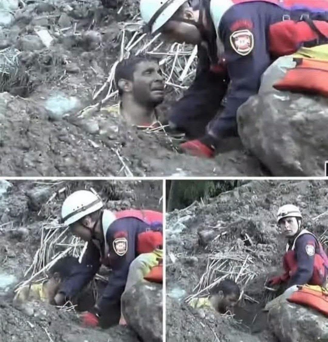 HT7. HAUNTING SCENE: Man Holds His Children Tight, Then Signals Rescuers… To Bury Them All