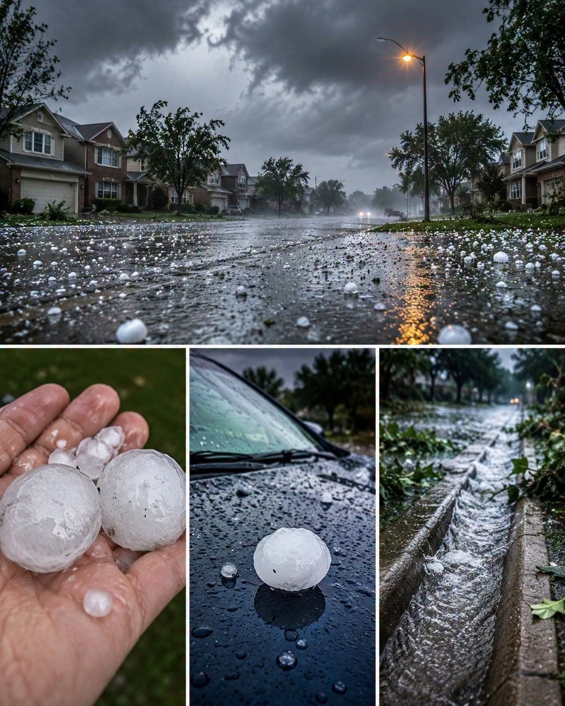 HT1. Calm Evening Turns Into Ice Storm Nightmare As Giant Hail Smashes Homes and Leaves Town Reeling