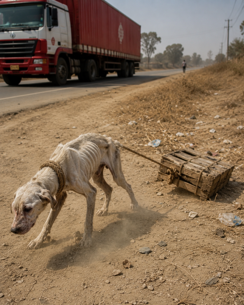 HT4. A truck driver slammed on the brakes when he saw a dog dragging a box