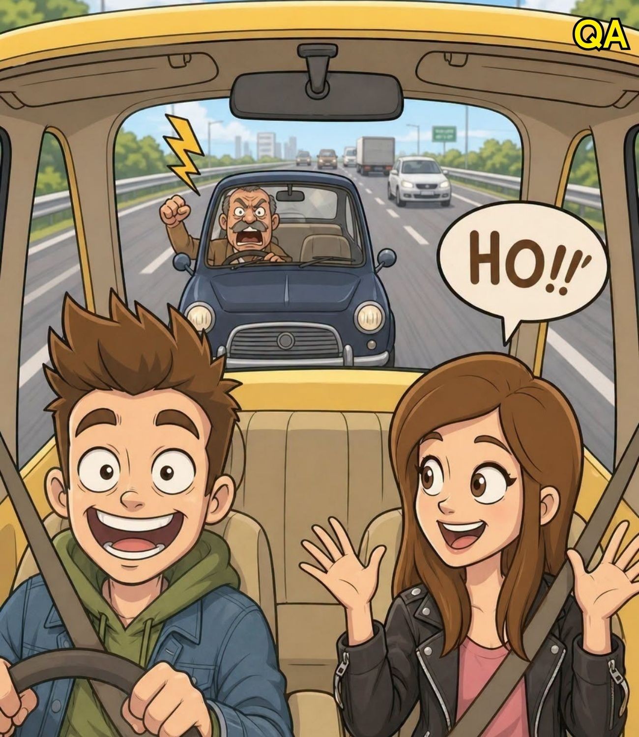 HT4. A married couple is driving along a highway doing a steady 40 miles per hour