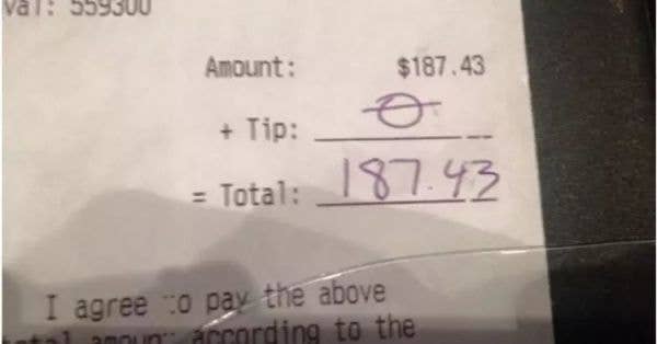 HT4. Waitress Gets $0 Tip On $187 Bill, Sparks Debate After Posting About It Online