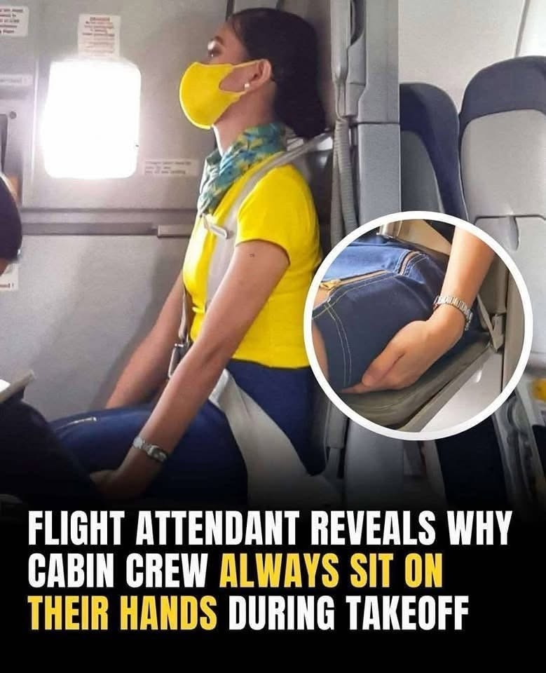 HT1. The Terrifying Truth Behind What Flight Attendants Do With Their Hands During Takeoff