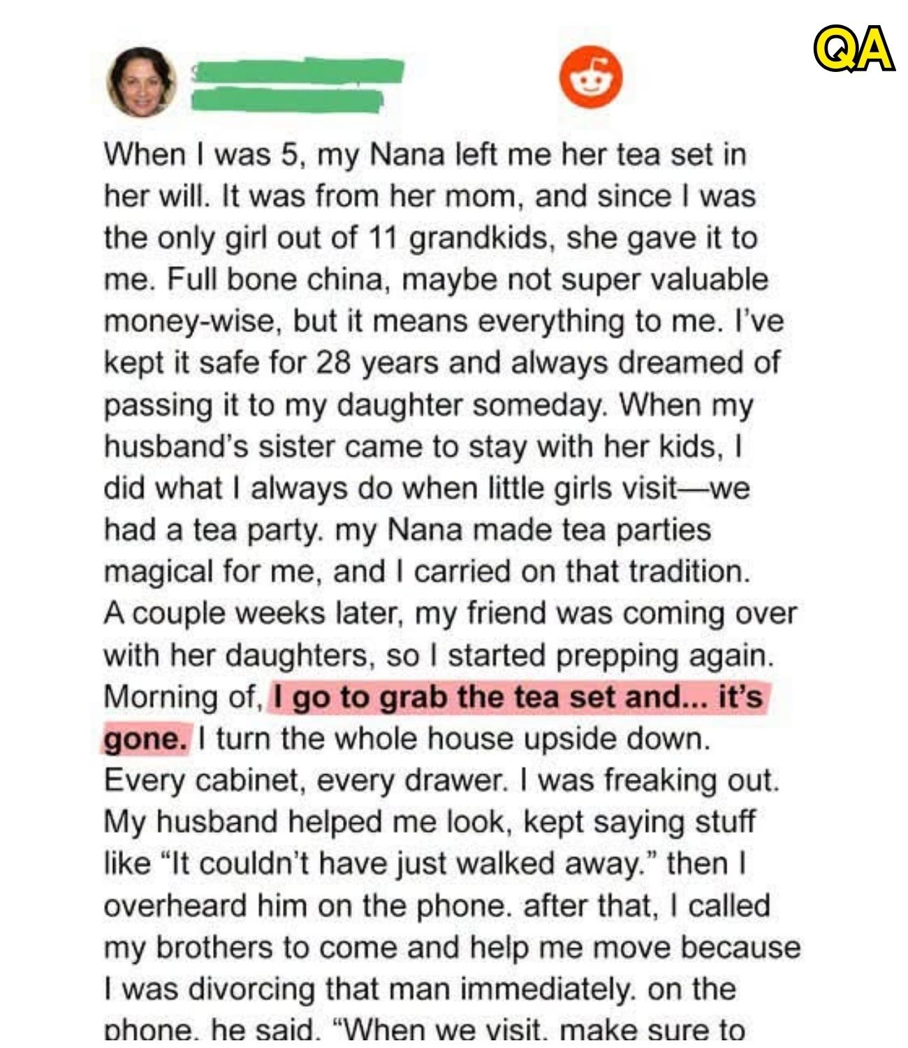 HT2. I Couldn’t Find My Nana’s Tea Set Anywhere—Then I Heard What My Husband Said on the Phone