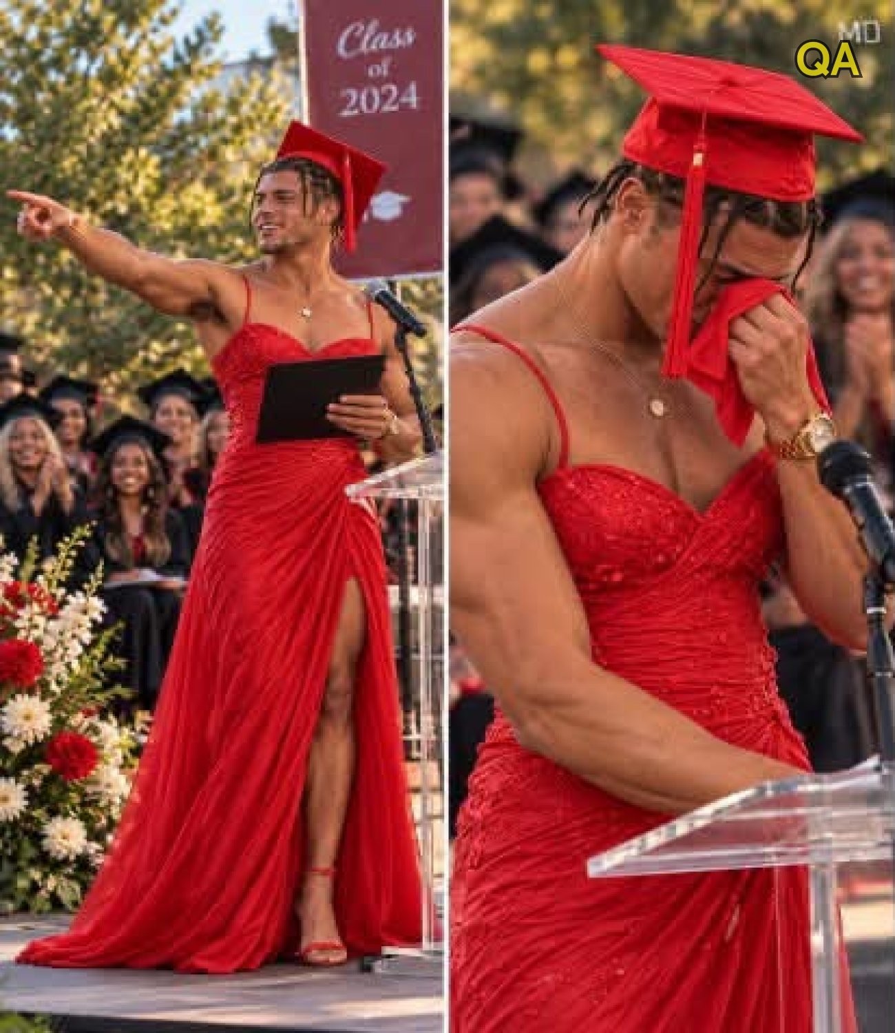 HT3. My Son Strolled Across the Graduation Stage in a Dazzling Red Dress While the Crowd Chuckled