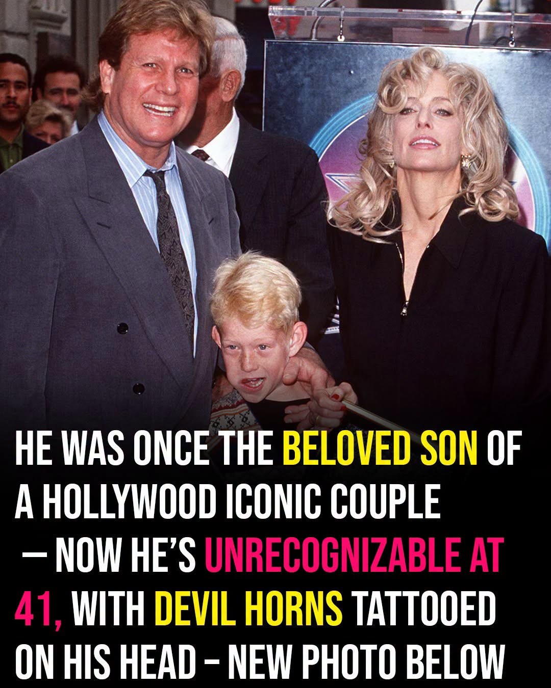HT2. Farrah Fawcett’s son is unrecognizable at 41, with devil horns inked into his scalp