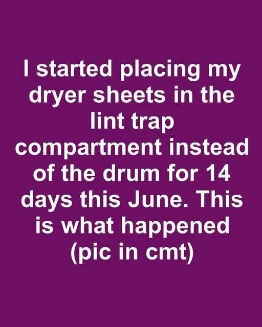 HT3. I started placing my dryer sheets in the lint trap compartment instead of the drum for 14 days this June. This is what happened