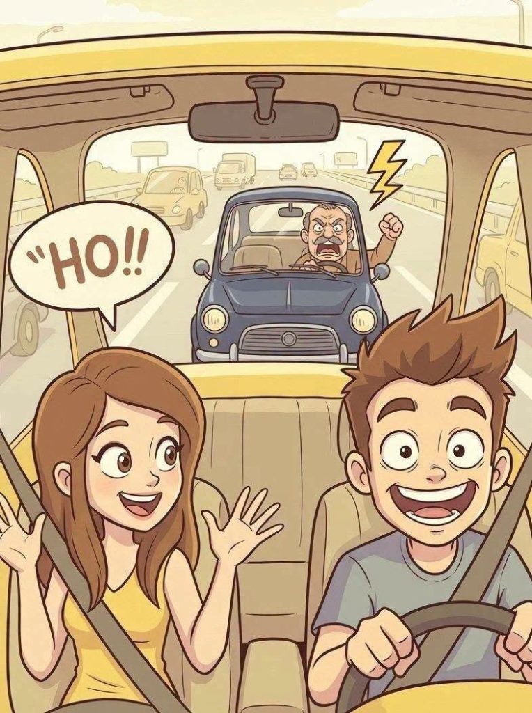 HT2. A married couple is driving along a highway doing a steady 40 miles per hour