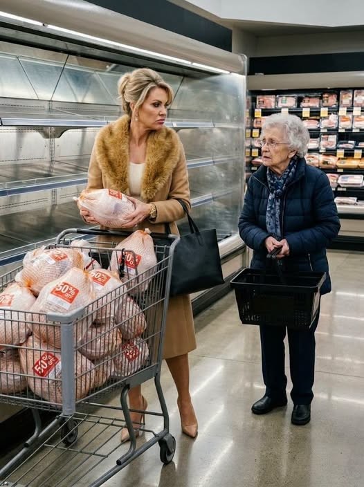 HT4. A Rich Woman Took Every Discounted Turkey While an Elderly Grandma Begged for Just One for Her Sick Grandson – Then a Man’s Voice Came over the Store Intercom, and the Rich Woman Went Pale