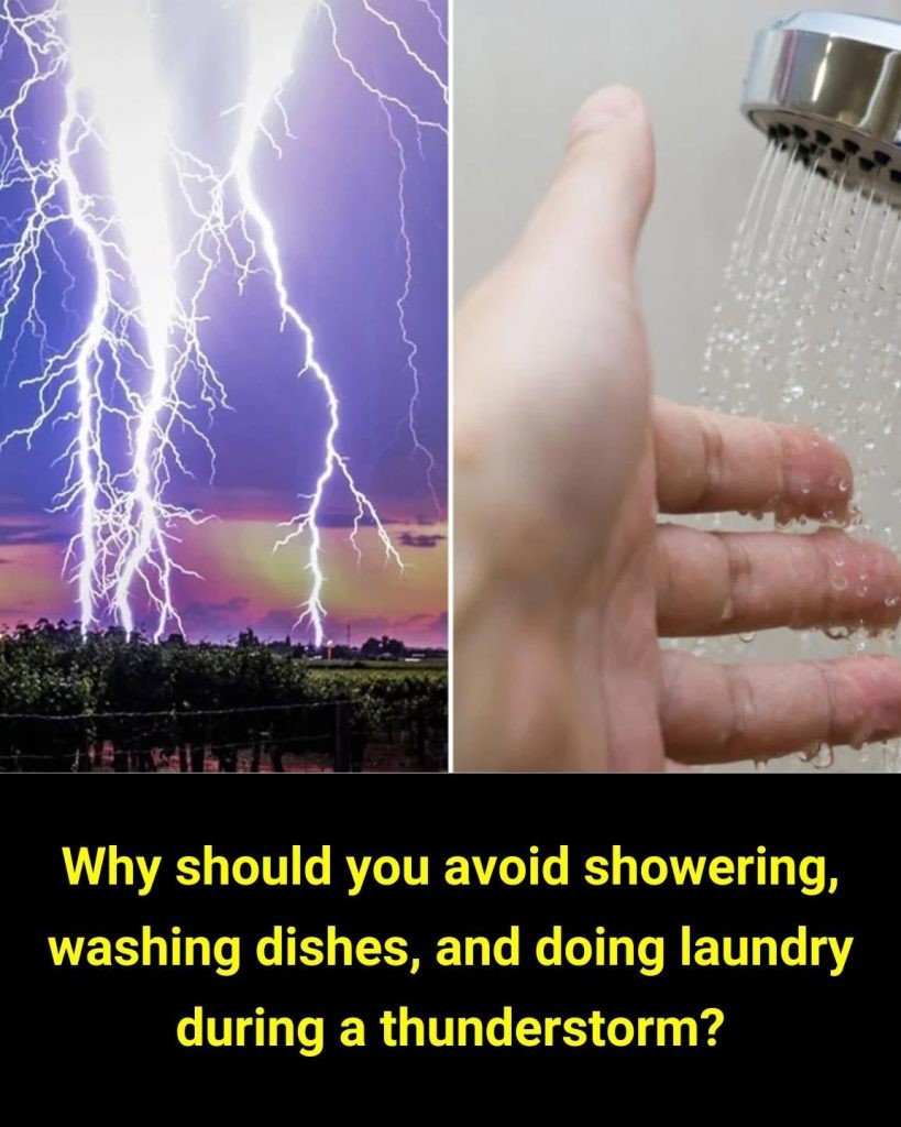 HT1. Why should you avoid showering, washing dishes, and doing laundry during a thunderstorm?